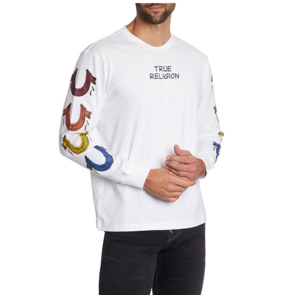True Religion White Horseshoe Logo Y2K Long Sleeve Graphic Tee Small